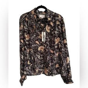 Michael Stars Alexei Printed Bow Floral Blouse in Black Combo Size Small NWT$168